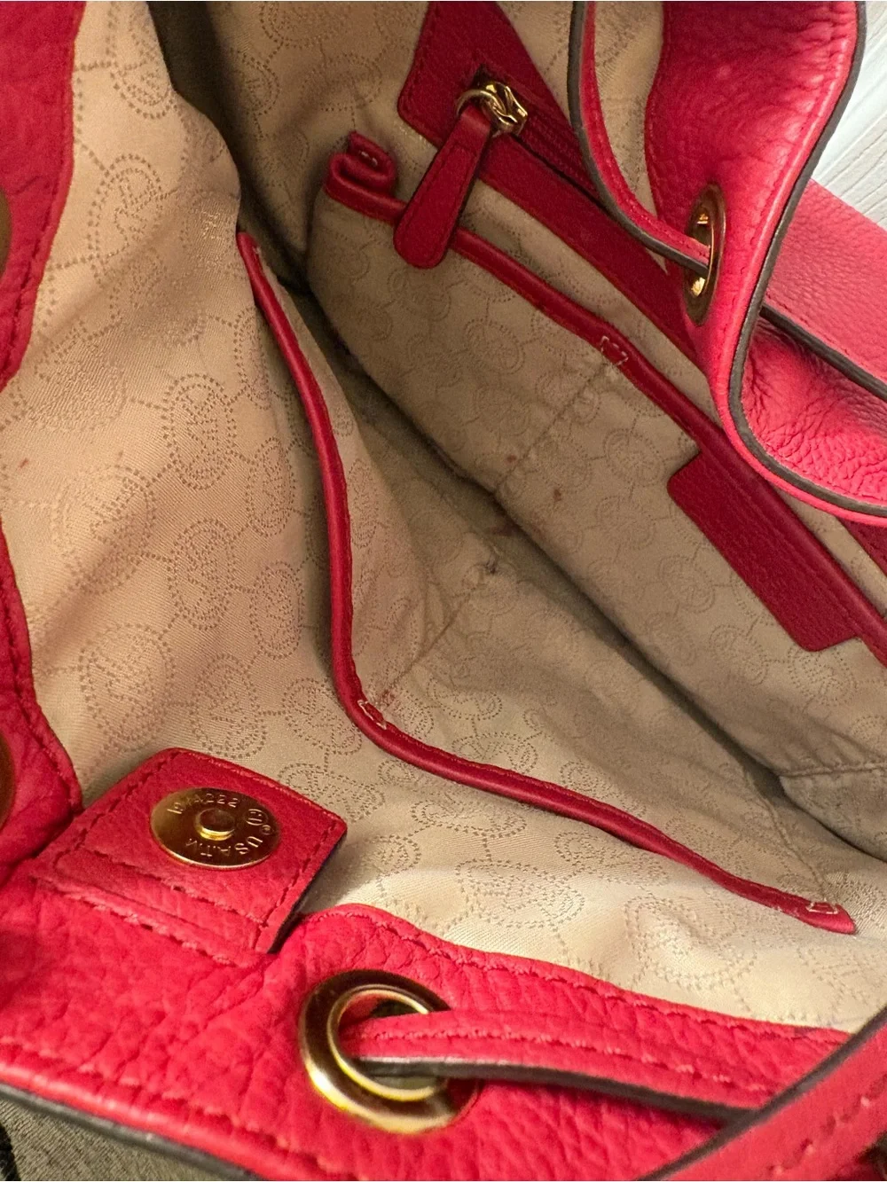 Michael Kors Red and Black Leather Drawstring Shoulder Bag